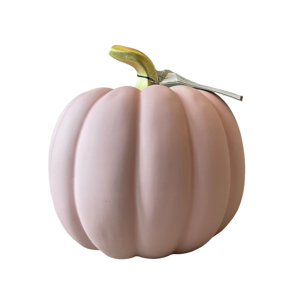 CUPCAKES & CASHMERE Pink Ceramic Pumpkin Gold Stem Posh Fall Decor New - Picture 10 of 14